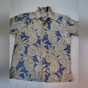 Cooke Street Casual Blue and Cream Pineapple Shirt Size XL
